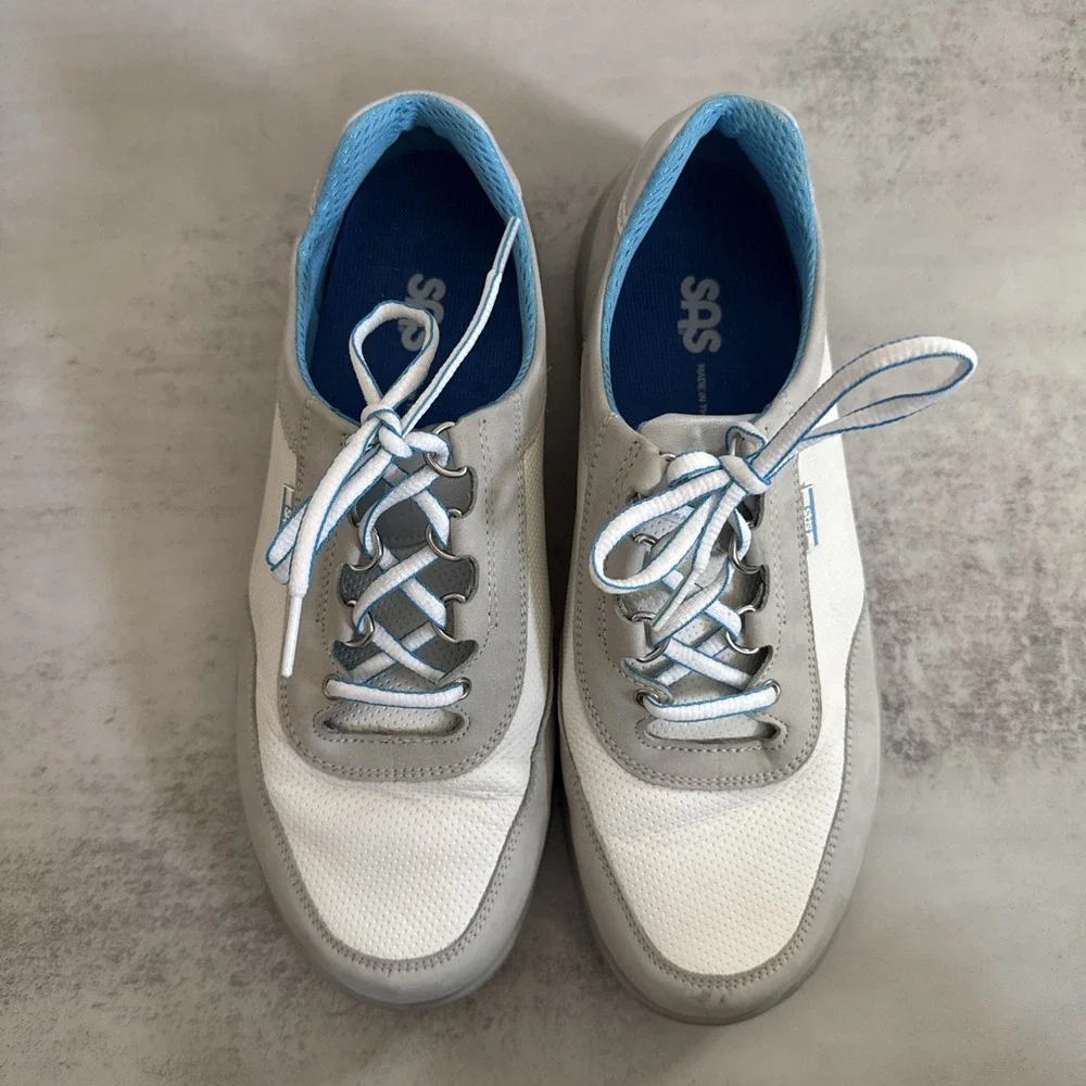 SAS Walking Shoes Women 9.5 WW Extra Wide White Gray Comfort Sneakers